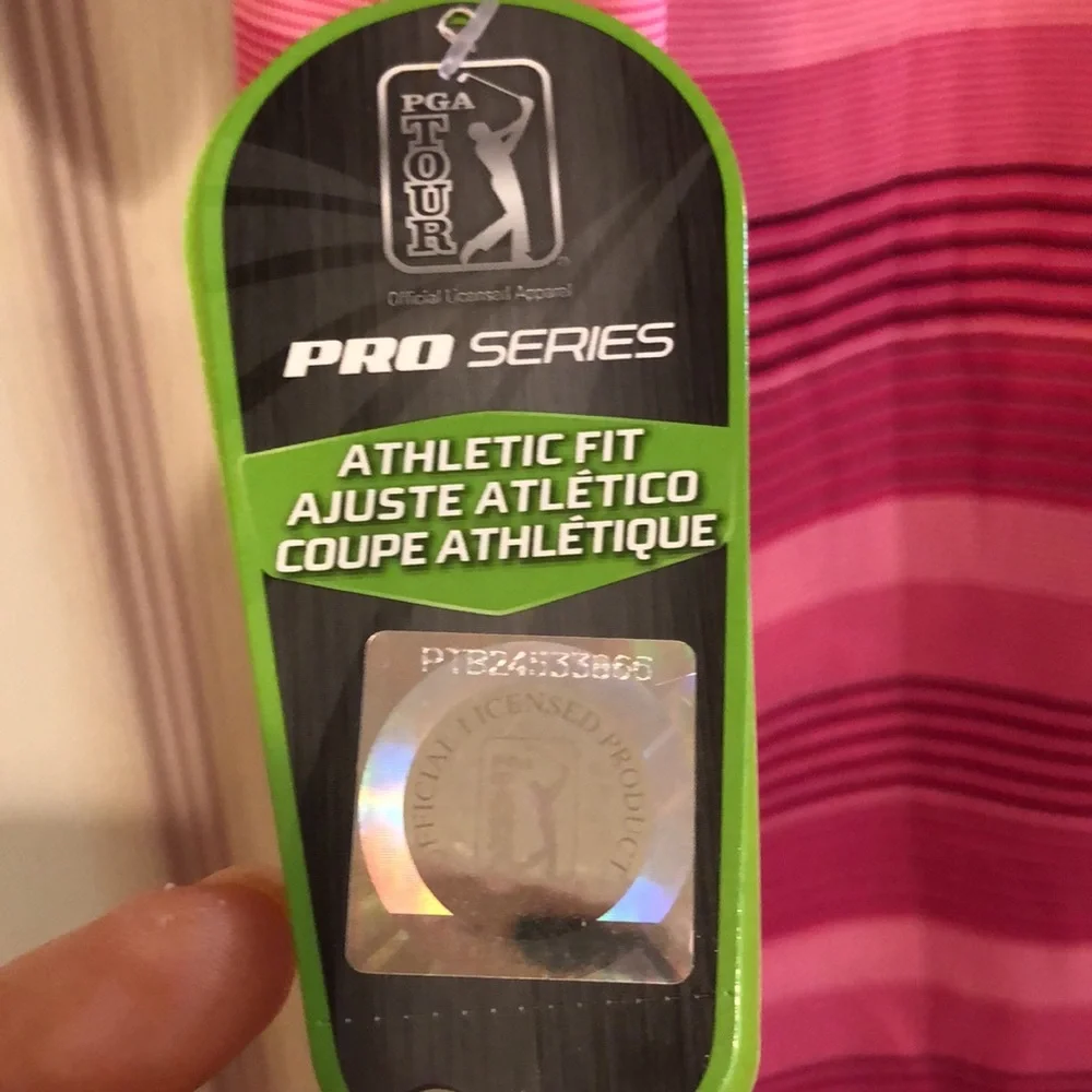 PGA TOUR PRO SERIES MENS STRIPED POLO SHIRT PINK SIZE MEDIUM NEW WITH TAGS - Picture 7 of 11